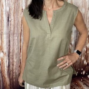 COTTON BLEU SLEEVELESS OLIVE TOP (SM, MED, XL)